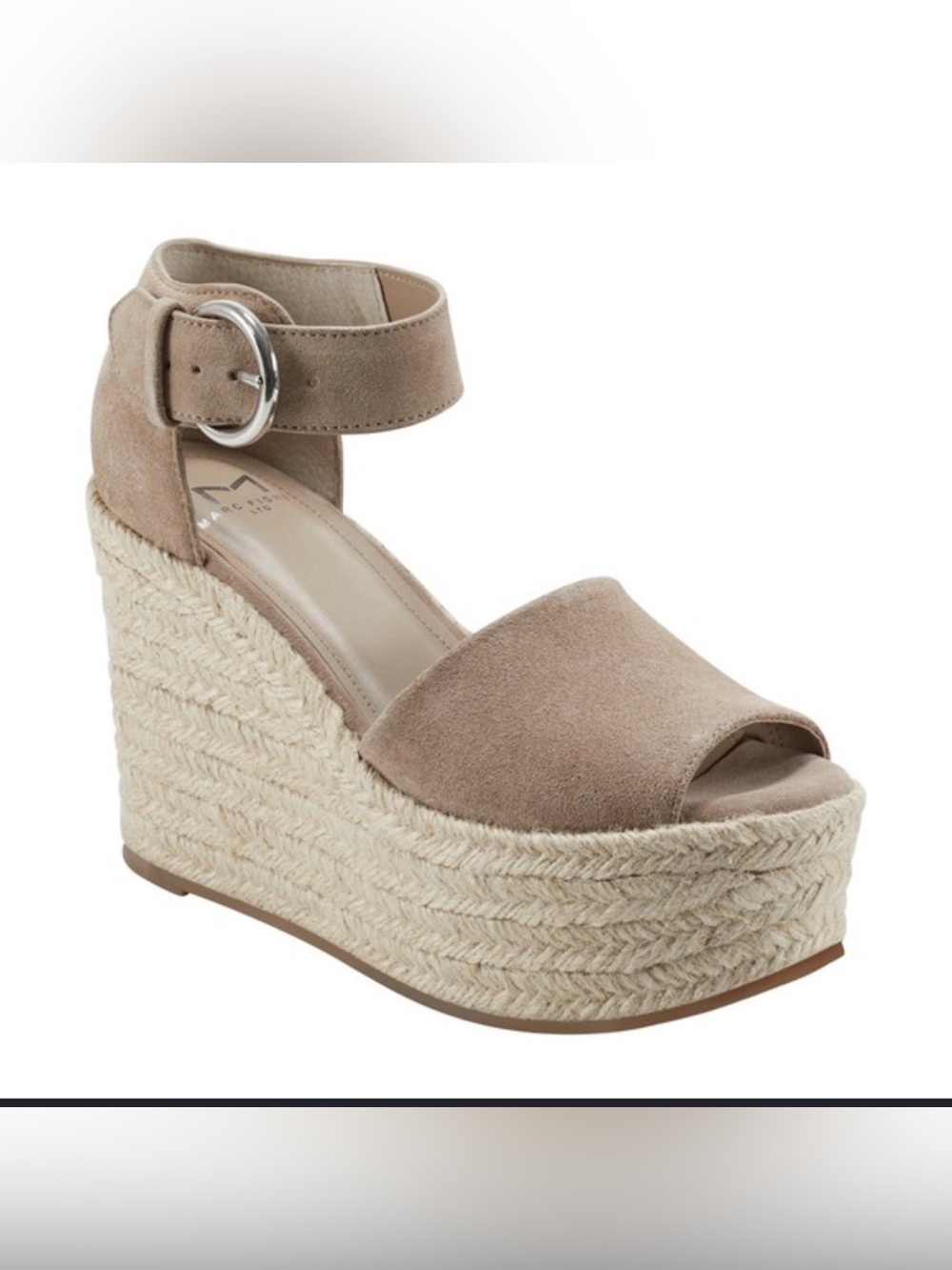 Marc Fisher ltd Taupe Suede Ankle-Strap Espadrille Wedges